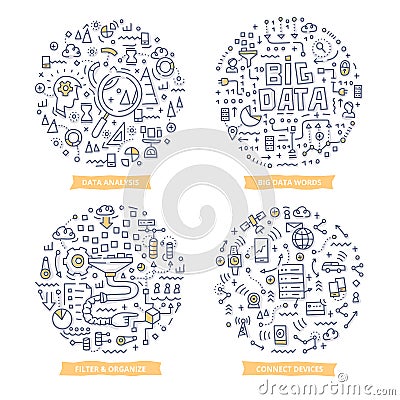 Big Data Doodle Illustrations Vector Illustration