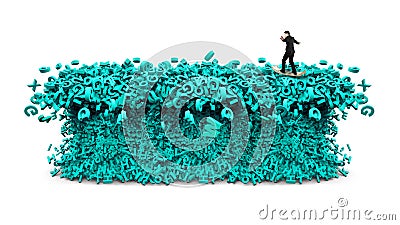 Big data. Huge characters tsunami wave. Businessman surfing money board Stock Photo