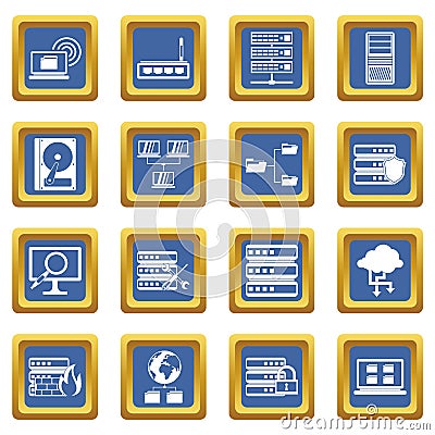 Big data icons set blue Vector Illustration