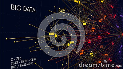 Big data information nodes, information analysis and sorting of neural connections, scientific visualization of digital networks, Stock Photo