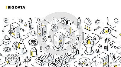 Big Data Isometric Outline Illustration Vector Illustration