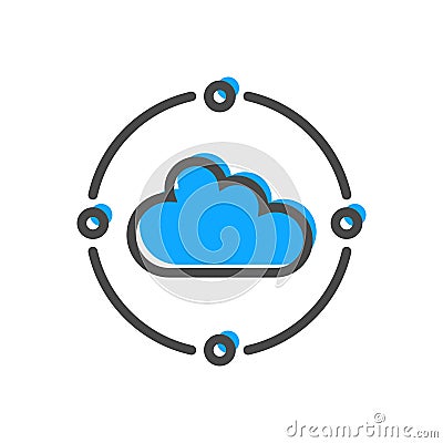 Big data linear icon with cloud computing sign Cartoon Illustration