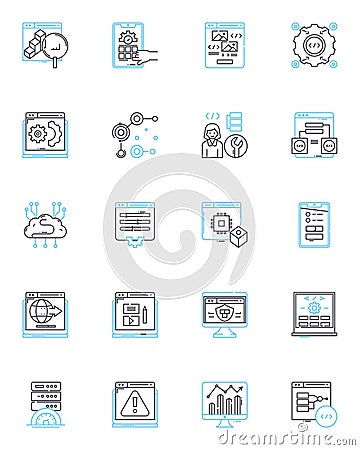Big data linear icons set. Analysis, Analytics, Automation, Cloud, Cluster, Correlation, Dashboard line vector and Vector Illustration