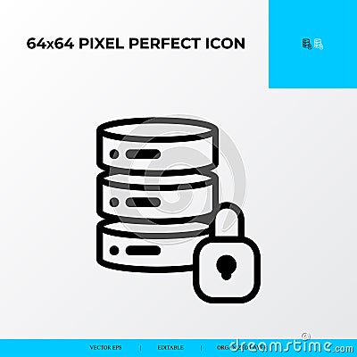 Big data locked vector line icon style. security and private file icon. 64x64 Pixel perfect Vector Illustration