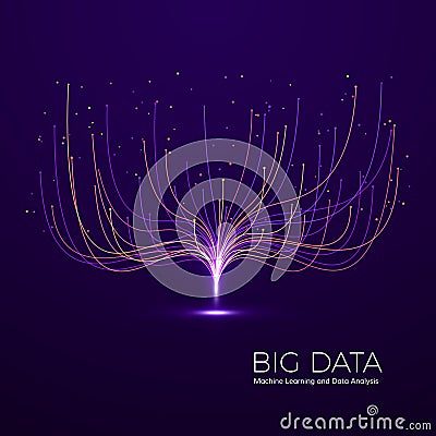 Big Data Machine Learning and Data Analysis. Digital Technology Visualization. Dot and Connection Lines Data Flow and Processing Vector Illustration