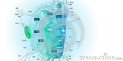Big data. Machine learning. Polygonal wireframe cyborg head on white background. Data science. Artificial intelligence concept for Vector Illustration