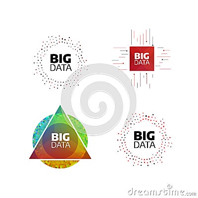 Big data minimal flat icon set. Circle shape stripes and lines with digits. Bigdata design concept illustration Vector Illustration