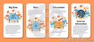 Big data mobile application banner set. Modern computer technology. Cartoon Illustration