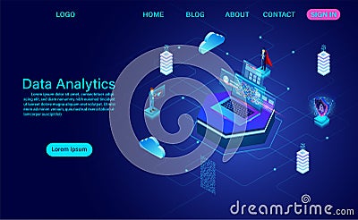 Big data network visualization. advanced data analytics Vector Illustration