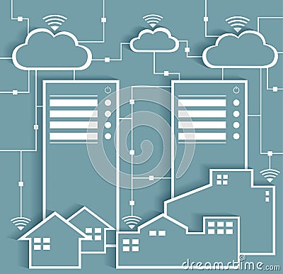 Big Data Paper Cutout Stickers with Cloud Computing Vector Illustration