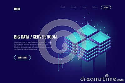 Big data processing, element of digital technology, server room rack, cloud computing isometric icon, data center and Vector Illustration