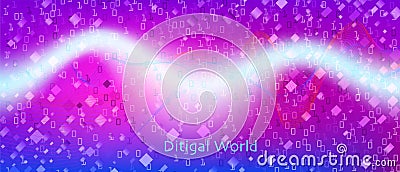 Big Data Sales Vector Background. Fractal Liquid Glow Matrix Flying Binary Code. Cyber Equalizer Slide. Blue Pink Purple Vector Illustration