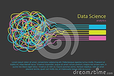 Big data science illustration. Machine learning algorithm for information filter and anaytic in flat doodle style. Cartoon Illustration