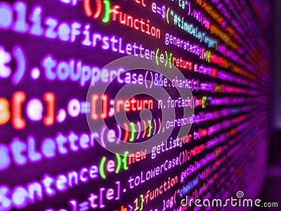 Big data storage and cloud computing representation. Programming code typing. Computer digital background. Developer occupation Stock Photo