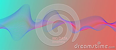 Big Data Stream Futuristic Vector Equalizer. Blue Pink Purple Matrix Computing Banner. 3D Vector Illustration