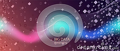 Big Data Stream Vector Landing Page. Tech Neon Grunge Minimal Layout. Matrix Flying Binary Code. Punk Equalizer Slide. Purple Vector Illustration