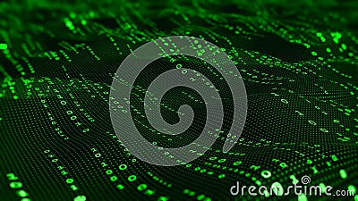 Big data technology digital field. Binary code futuristic information technology. Encrypted data stream Cartoon Illustration