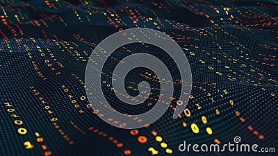 Big data technology digital field. Binary code futuristic information technology. Encrypted data stream Cartoon Illustration
