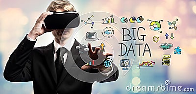 Big Data text with businessman using a virtual reality Stock Photo