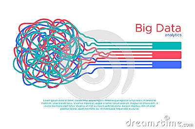 Big data vector illustration. Machine learning algorythm for information filter and anaytic in flat doodle style Vector Illustration