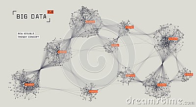 Big data visual representation. Cluster analysis visualization. Advanced analytics. Beauty of data abstract background Vector Illustration