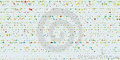 Big data visualization. An abstract data stream of stripes of multicolored round particle on dark background. Science Vector Illustration