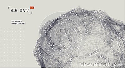 Big data visualization. Cluster computing network. Social media connections. Globe of connected nodes. Global data network Vector Illustration