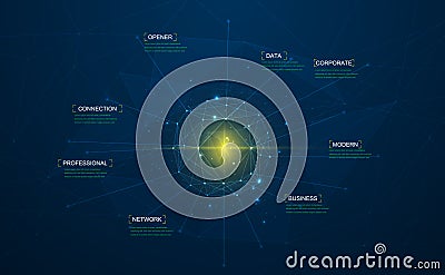 Big data visualization concept vector design. Round frame on connected lines and dots. Digital information statistical and Vector Illustration