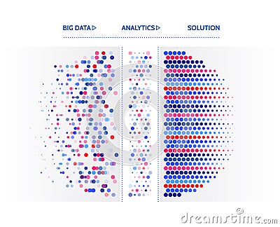 Big data visualization. Information analytics concept. Abstract stream information. Filtering machine algorithms. Sorting binary c Vector Illustration