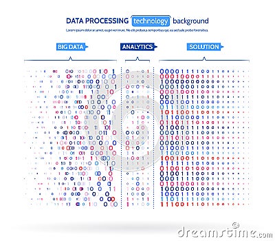 Big data visualization. Information analytics concept. Abstract stream information. Filtering machine algorithms Vector Illustration