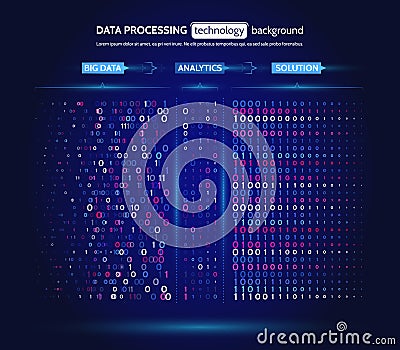 Big data visualization. Information analytics concept. Abstract stream information. Filtering machine algorithms. Vector Illustration