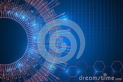 Big data visualization with light binary code background. Vector Illustration