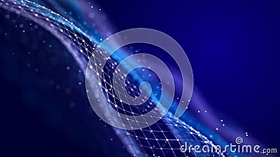 Big data visualization. The musical stream of sounds. Abstract background with interweaving of dots . 3D rendering Stock Photo
