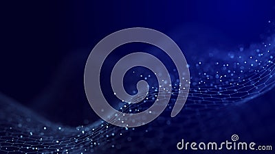 Big data visualization. The musical stream of sounds. Abstract background with interweaving of dots . 3D rendering Stock Photo