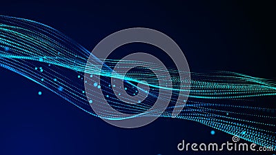Big data visualization. The musical stream of sounds. Abstract background with interweaving of dots . 3D rendering Stock Photo