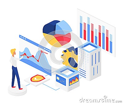 Big data visualization process displaying information Vector Illustration