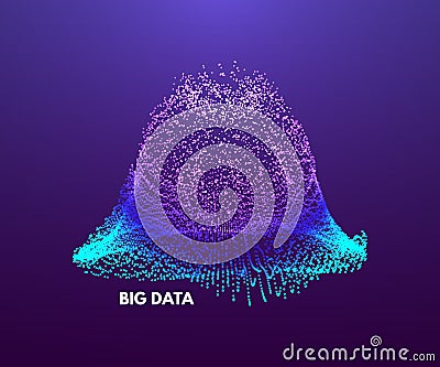 Big data visualization. Wavy background with dynamic effect. 3d perspective grid. Abstract vector illustration with dots Vector Illustration