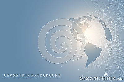 Big data visualization with a world globe. Abstract vector background with dynamic waves. Global network connection Vector Illustration