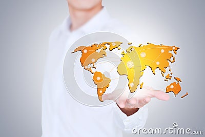 Big data in the world in your hands, the concept of creative map Stock Photo