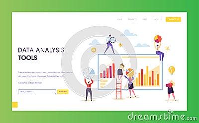 Big Digital Marketing Data Analysis Chart Landing Page. Seo Strategy Result Analyzing Chart Presentation Software Vector Illustration