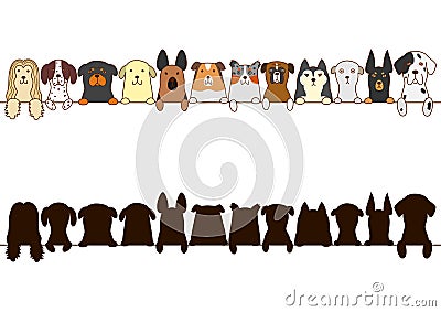 Big dogs border with silhouette Vector Illustration