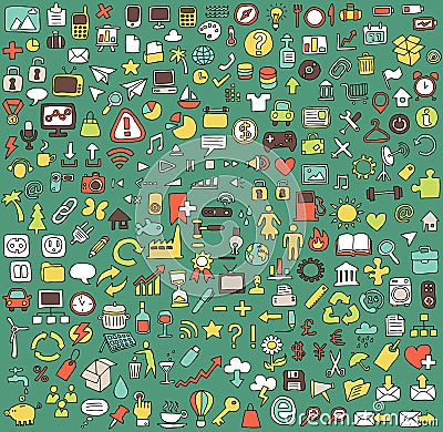 Big doodled web and mobile icons collection Vector Illustration