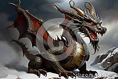 Big dragon. Fantasy monster. Eastern horoscope. Cartoon character. Fairy tale Cartoon Illustration