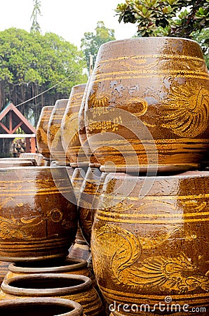Big dragon vases thai lifestyle Stock Photo