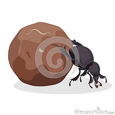 Big dung beetle that pushes big dirty ball Vector Illustration