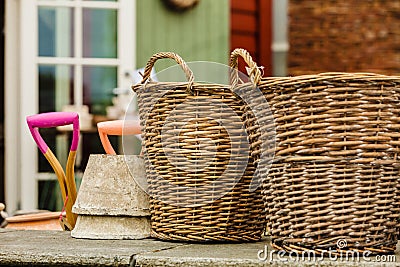 Big empty decorative wicker baskets Stock Photo