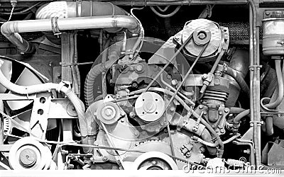 Big engine black and white background Stock Photo