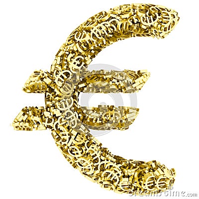 Big euro sign composed of many golden small euro signs on white Stock Photo