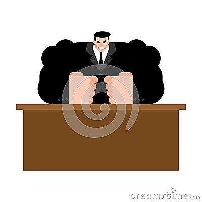 Big evil boss sits at table. Vector illustration Vector Illustration