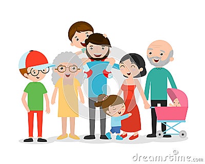 Big family asia on white background, Grandfather, grandmother,mother, father, girl, boy Vector Illustration